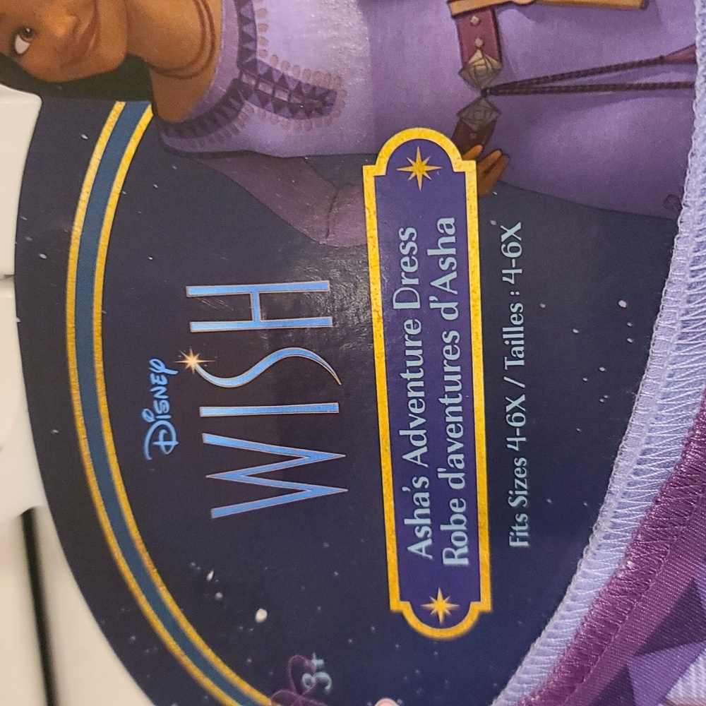 DISNEY WISHES Asha Princess Dress Robe Purple costume 4-6x Age 3+ NWT *HP* - Picture 7 of 9